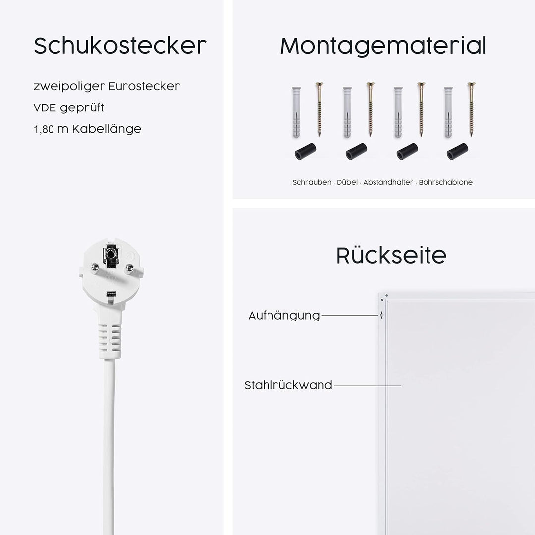 Infrarot Heizung Elektroheizung mit Thermostat 130, 300, 450, 600, 800, 1000 Watt - 5 Jahre Herstell