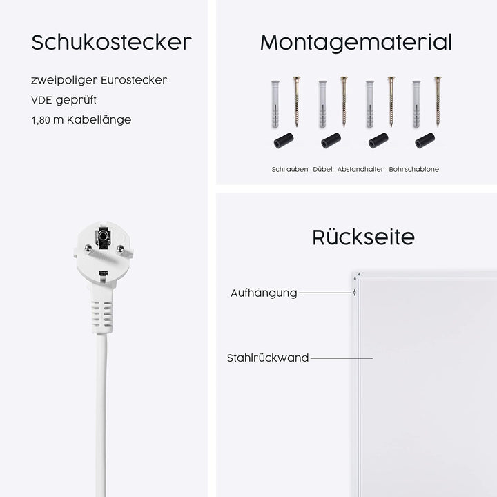 Infrarot Heizung Elektroheizung mit Thermostat 130, 300, 450, 600, 800, 1000 Watt - 5 Jahre Herstell