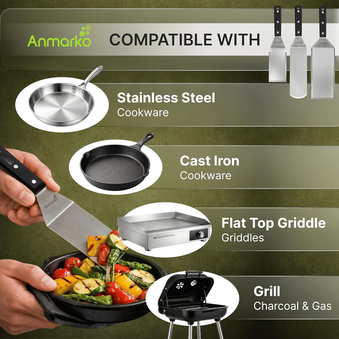 Exklusives Grillwender Set aus hochwertigem Edelstahl - BBQ Grillset in erstklassiger Qualität für H