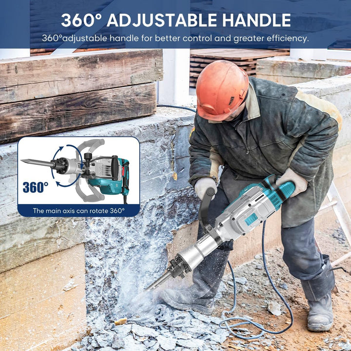ENEACRO Abbruchhammer 1700W SDS-Hex Stemmhammer, 65 Joule Hochbelastbar Beton Brecher, Anti-Vibratio
