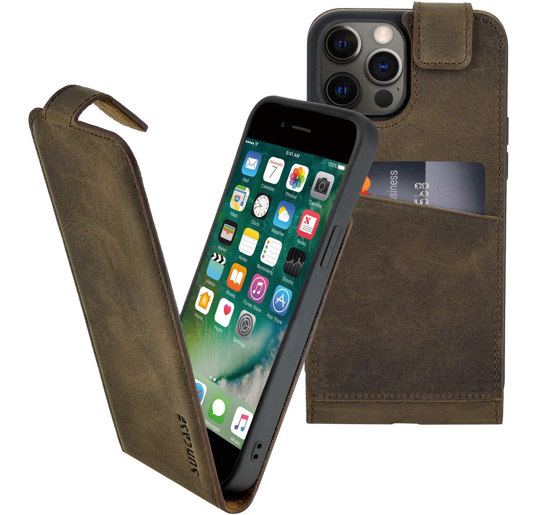 Suncase Original Flip-Style (Ultra-Slim) kompatibel mit iPhone 12 Pro Max (6.7") Hülle Ledertasche T
