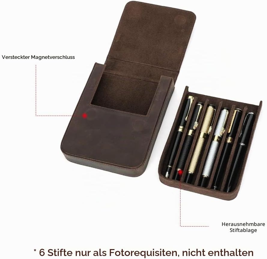 Contacts Stifteetui Leder für 6 stifte,Handgefertigt Vintage-Stifthalter, Stift-Schutzhülle für Reis