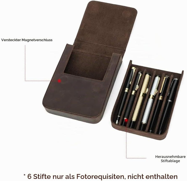 Contacts Stifteetui Leder für 6 stifte,Handgefertigt Vintage-Stifthalter, Stift-Schutzhülle für Reis