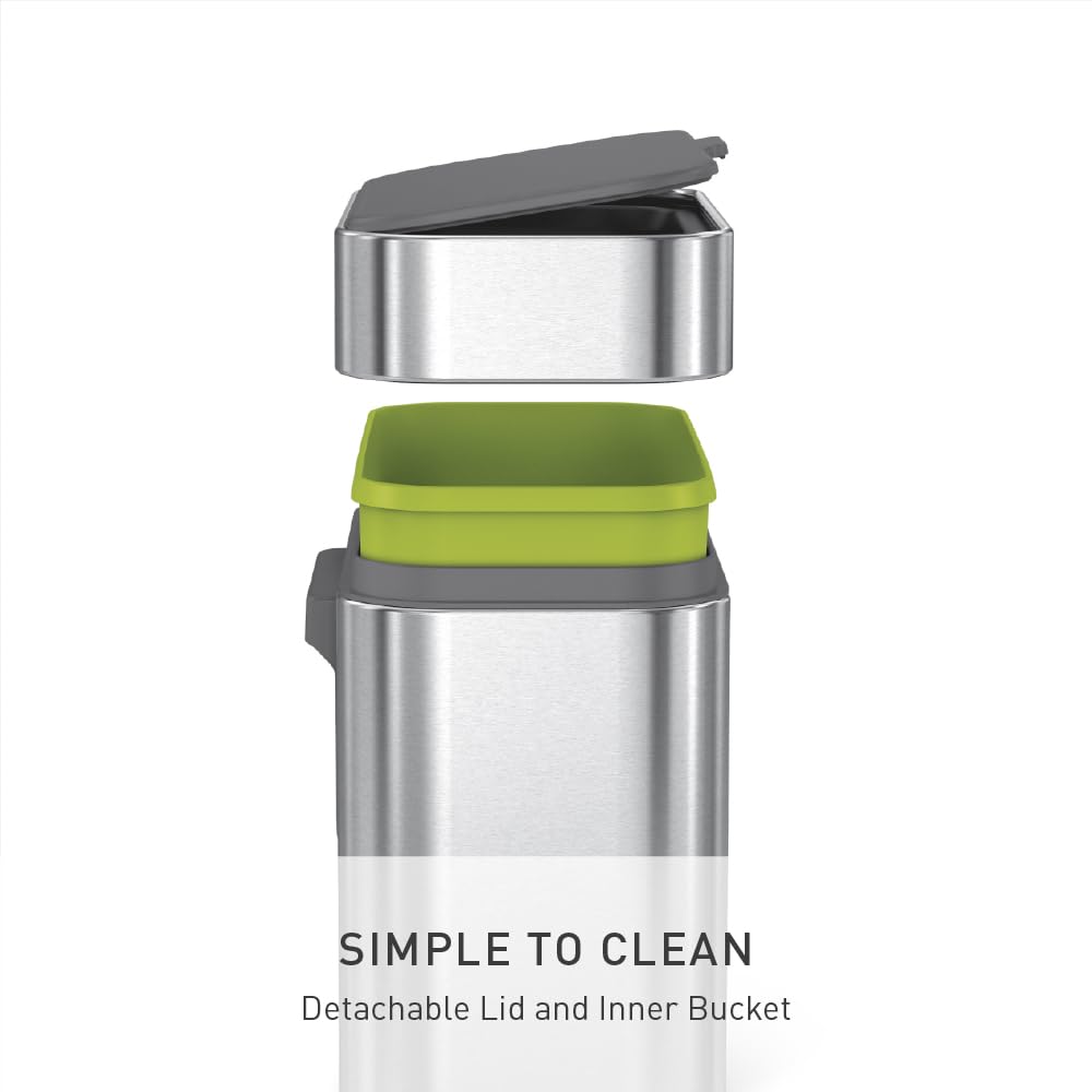 Simplehuman CW1645 4 Liter, Kompost-Caddy, Komposteimer für Küche mit Deckel, gebürsteter Stahl, 5 J