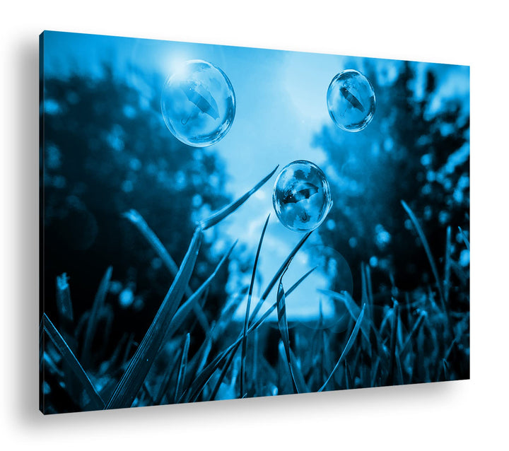 deyoli Regenschirme in Seifenblasen Format 80x60 Effekt: Monocrome Blau als Leinwandbild, Motiv fert