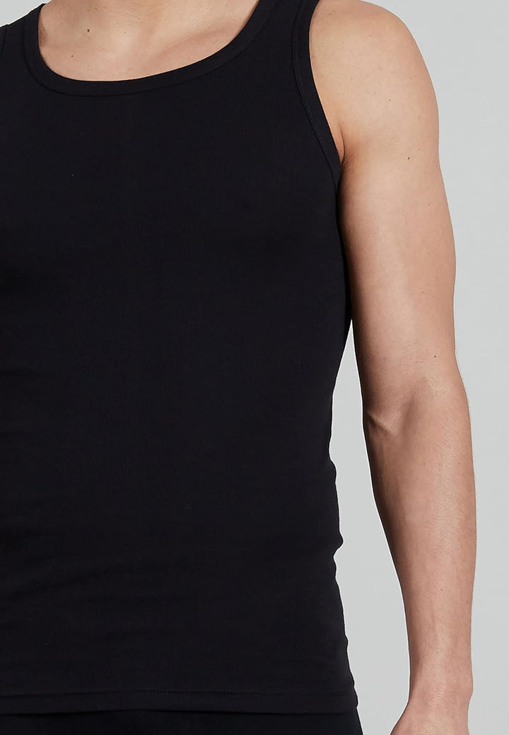 TOM TAILOR 4er Pack Herren Doppelripp Tank Top Unterhemd, Schwarz-dunkel-uni