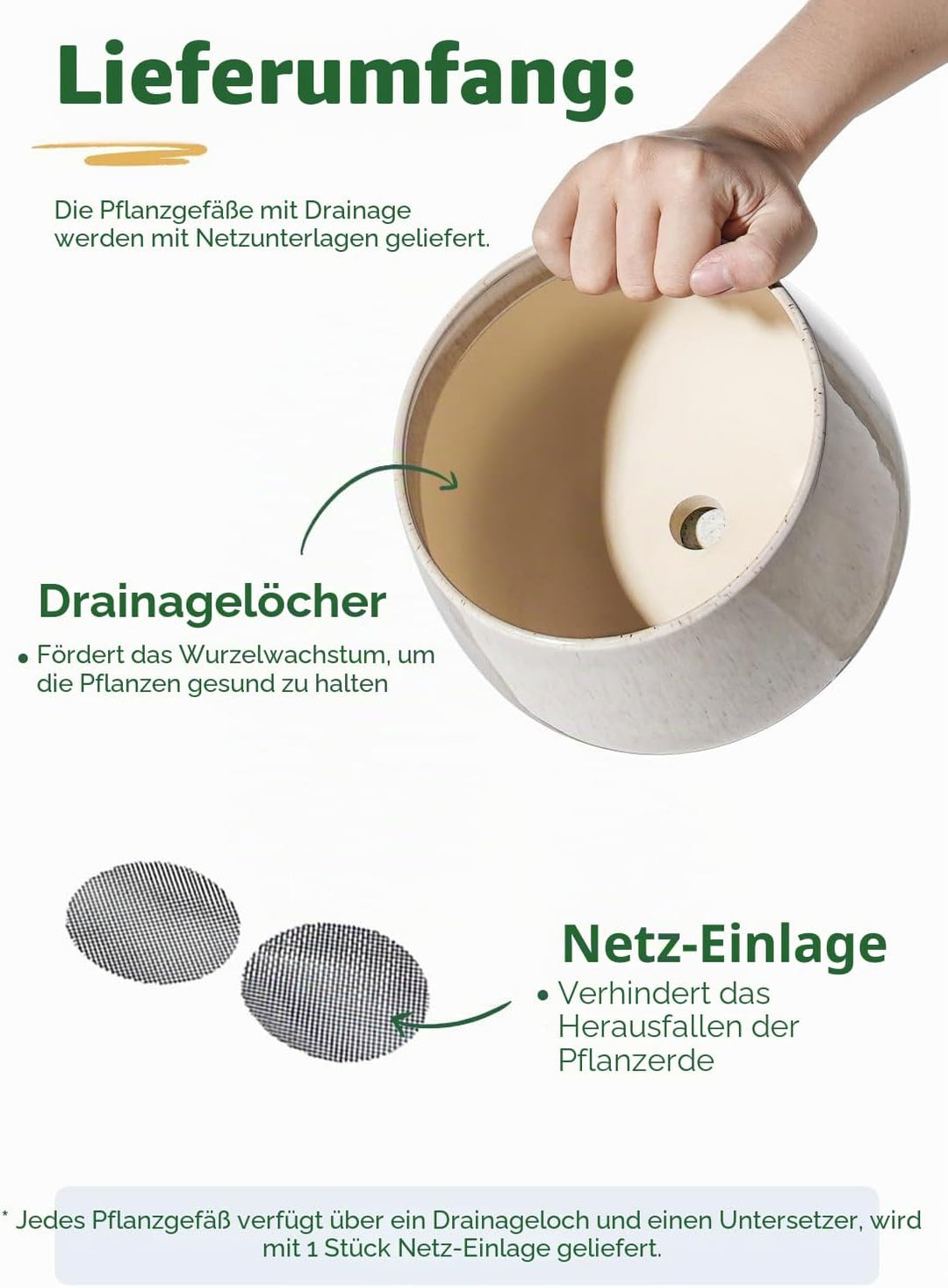 LE TAUCI Blumentöpfe 4,1+5,1+16,5 cm 3er Set Keramik Pflanzgefässe mit Ablaufloch und Untersetzer, I