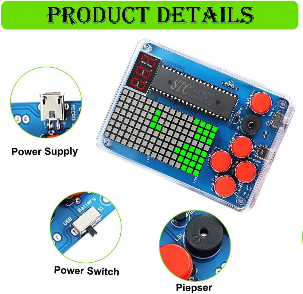 DIY Spielekonsole Löten Bausatz, DIY Spielkonsolen Handset mit Acrylgehäuse, Elektronik Lötübungsset