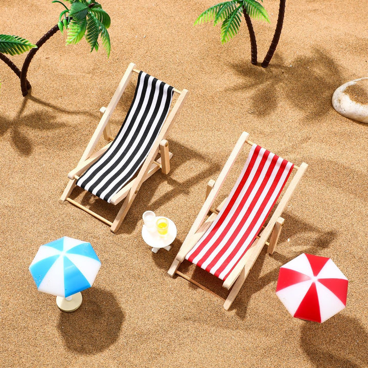 9 Stück Miniatur-Stranddeko Set: Palmen, Sonnenschirme, Liegestühle, Getränke Und Runder Tisch Für D