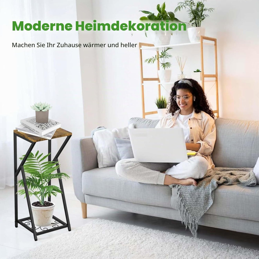 Blumenständer aus Metall, Moderner Pflanzenständer Schwarz Blumentopf Ständer 2 Etagen Pflanzen Rega