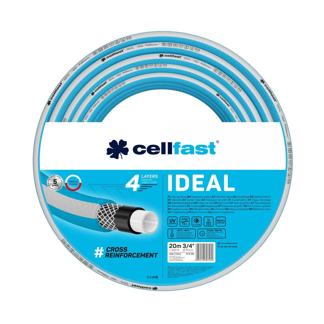 Cellfast Gartenschlauch IDEAL, Strapazierfähig, Flexibel, 4-lagig, Haltbare Kreuzgeflecht, UV und Al