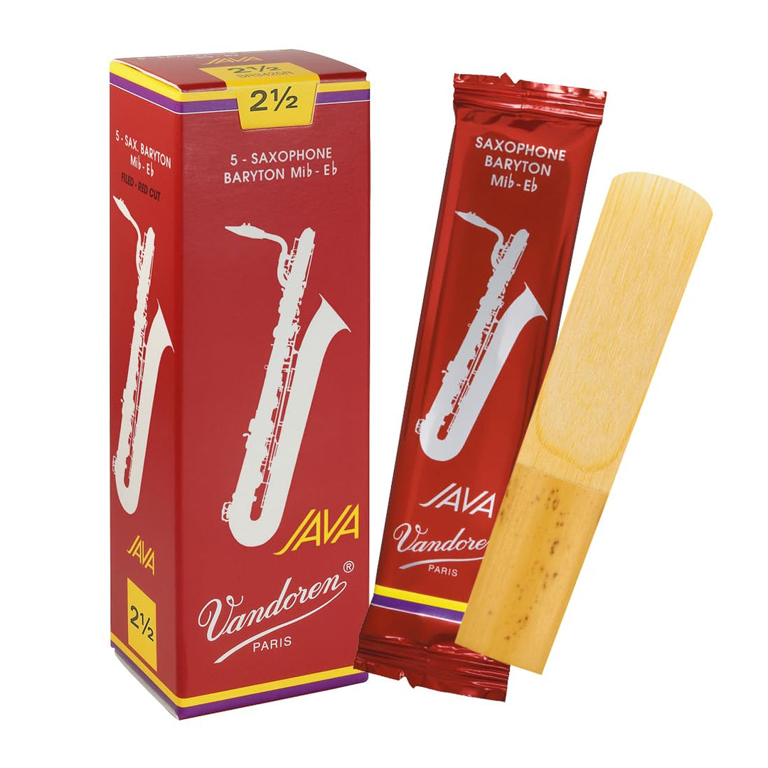 Vandoren SR3425R Java-Blätter für Baritonsaxophon, Stärke 2,5, Rot, 5 Stück Stärke 2.5, Stärke 2.5