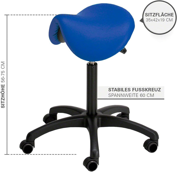 Sport-Tec Sattelhocker Standard mit Polster und Rollen, Rollhocker, Arbeitshocker Blau, Blau