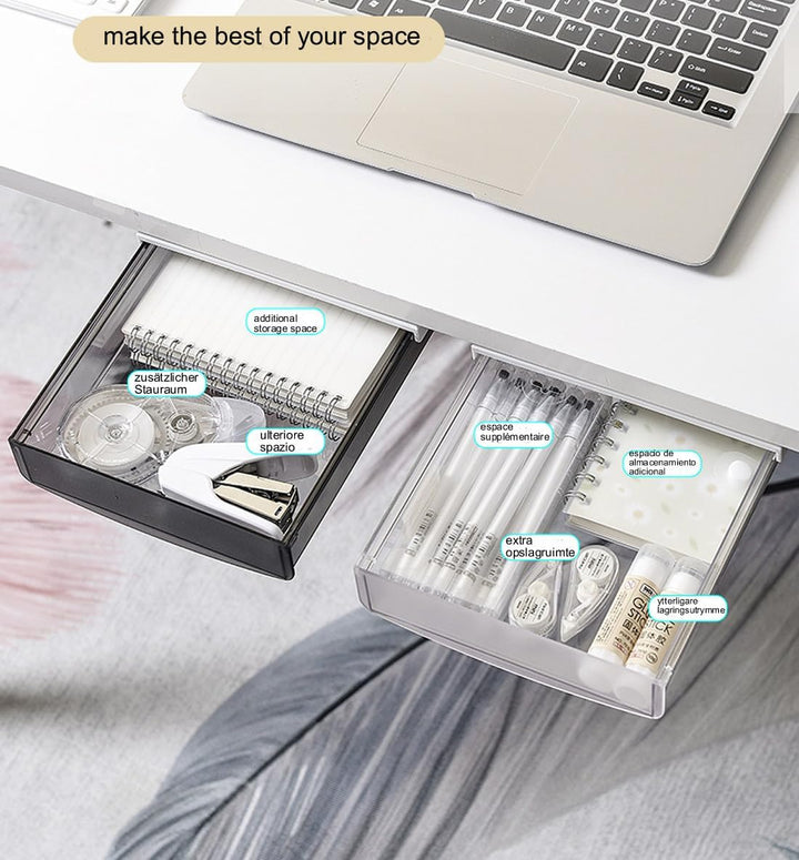 TUKA 4X 1,7L Unterschreibtisch-Schubladen 21x18x5,4cm, Selbstklebende Schubladen, Versteckte Unterba