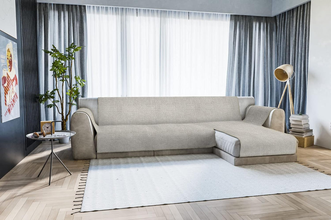 Komfort-Antigleiten-Sofa-Decke mit chaiselongue,290cm, beige 290 cm Beige, 290 cm Beige