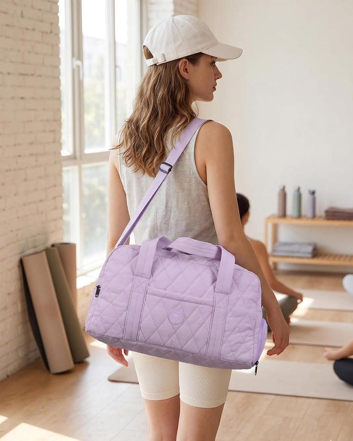 Micmores Sporttasche Damen Leicht, 23L Gesteppte Gym Bag mit Schuhfach &amp; Nassfach, Travel Weekender