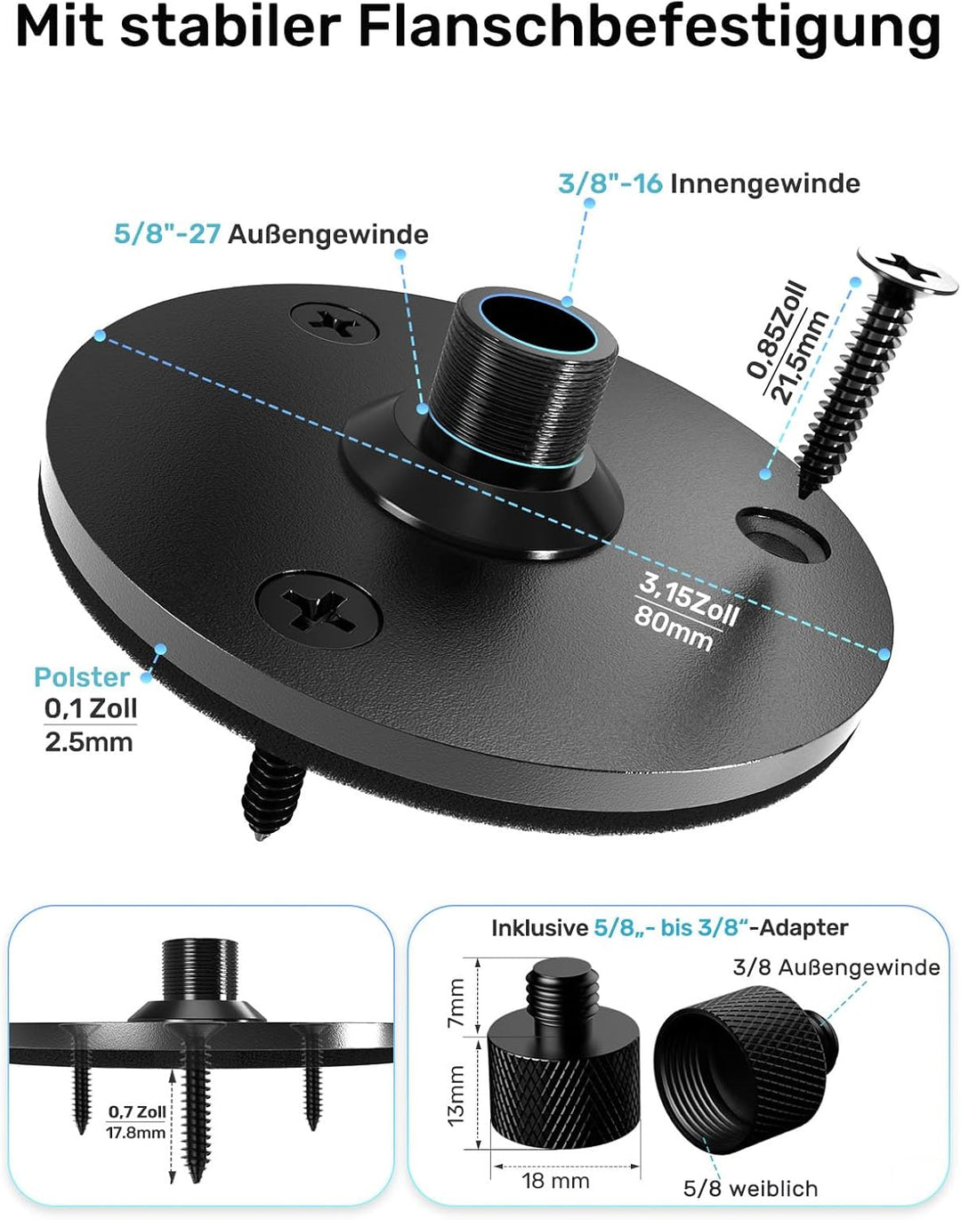 48,3 cm Schwanenhals-Mikrofonständer, robuster, flexibler Mikrofonhalter mit Flanschhalterung, ideal