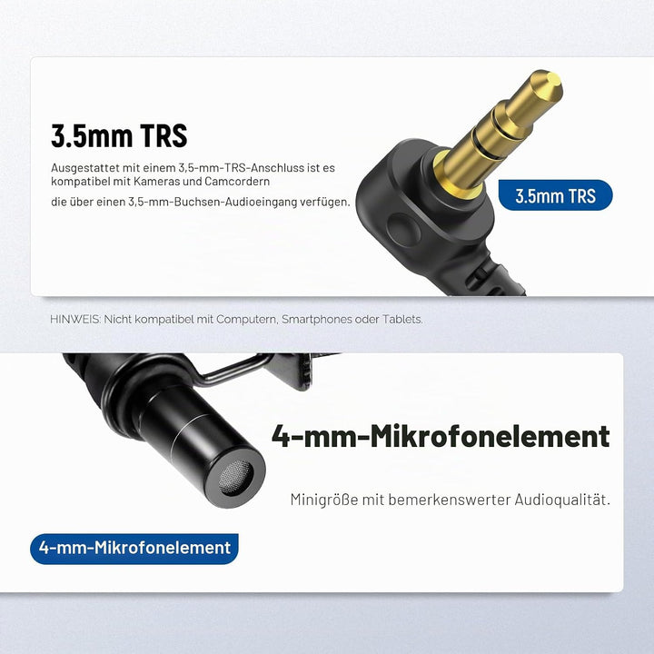 NEEWER ø4mm Mini Lavalier Mikrofon, 2er Pack, ansteckbares Wired Kondensator Ansteckmikrofon Set mit