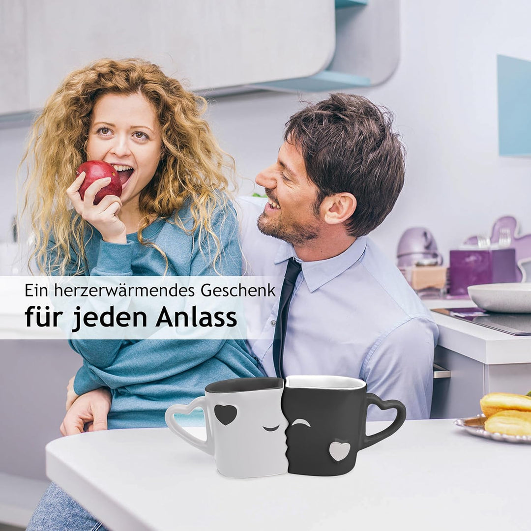 MIAMIO - Kaffeetassen/Küssende Tassen Set Geschenke für Frauen/Geschenke für Männer/Freund/Freundin