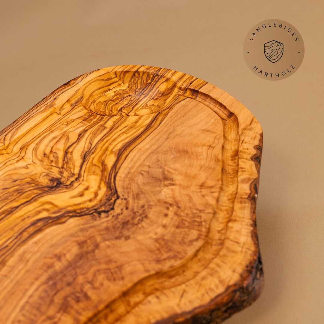 DAS OLIVENHOLZBRETT® Olivenholz Schneidebrett mit Saftrille/Servierbrett aus Olivenholz/Steakbrett/O