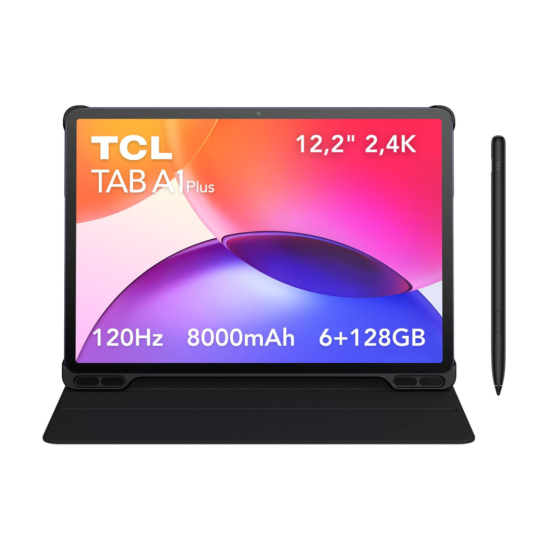 TCL TAB A1 Plus Tablet mit Flipcase & T-Pen, 12,2" 2,4K 120Hz Immersive Display, 128 GB ROM, 6 GB RA