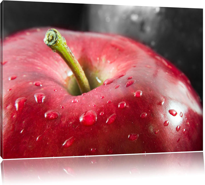 knackiger roter Apfel mit Wassertropfen schwarz/weiss Format: 100x70 auf Leinwand, XXL riesige Bilde