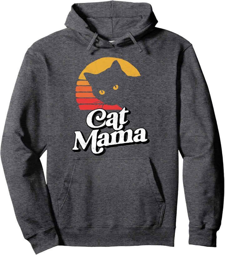 Cat Mama Vintage Eighties Style Cat Retro Distressed Pullover Hoodie