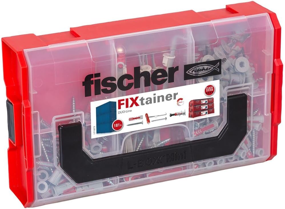 fischer 548864 Set Dübel und Schrauben, rot DuoPower Dübel + DuoTec Dübel + DuoBlade Dübel + Schraub