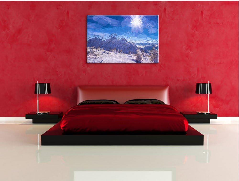 Pixxprint Winterlandschaft als Leinwandbild/Grösse: 100x70 cm/Wandbild/Kunstdruck/fertig bespannt, 1