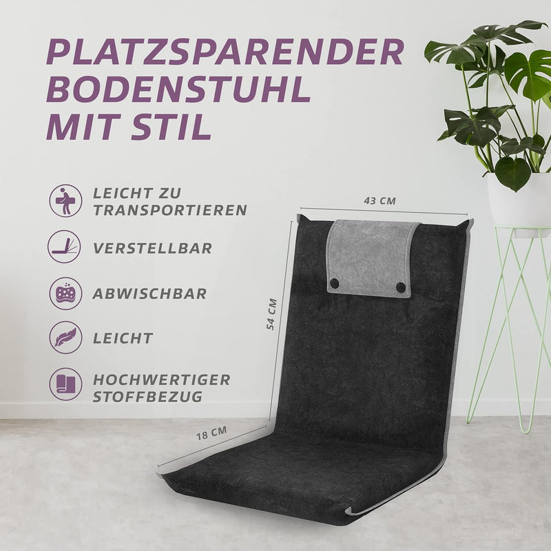 bonVIVO Bodenstuhl mit Rückenlehne Easy II - Ideal als Sitzkissen & Outdoor-Klappsessel für Meditati