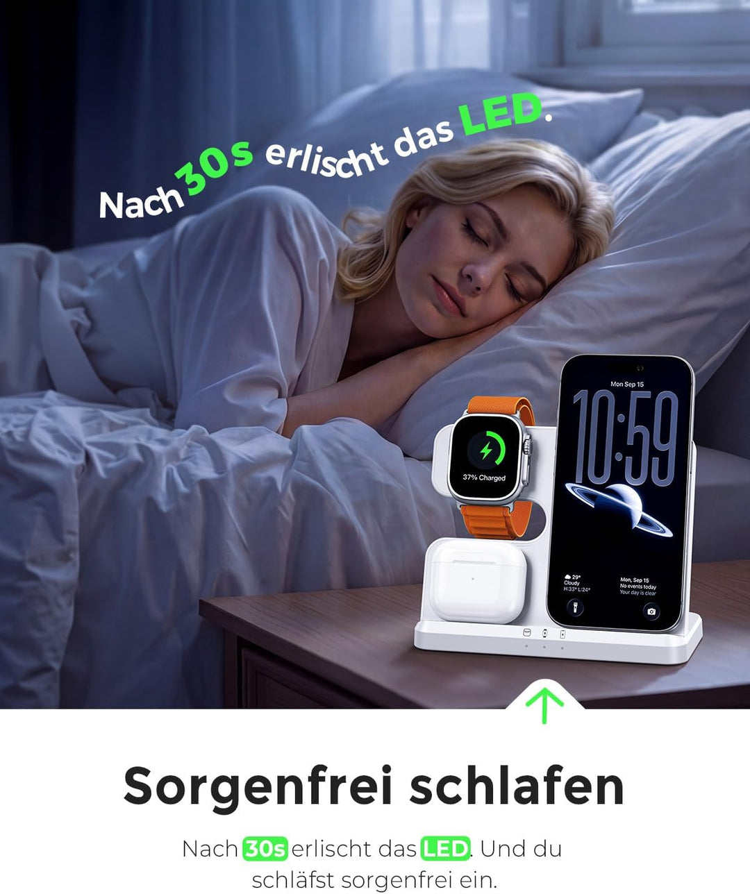 JARGOU 3 in 1 Kabelloses Ladegerät, Induktive Ladestation für Apple Watch und iPhone, Wireless Charg