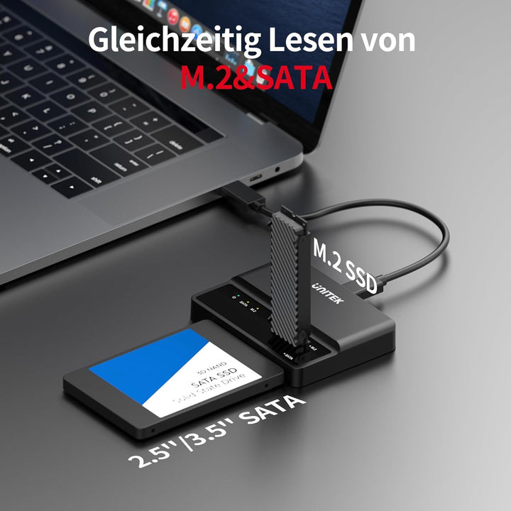 Unitek M.2 SATA Festplattengehäuse Adapter - 2 in 1Tragbarer M.2 Nvme Gehäuse SSD Type C Externes Fe