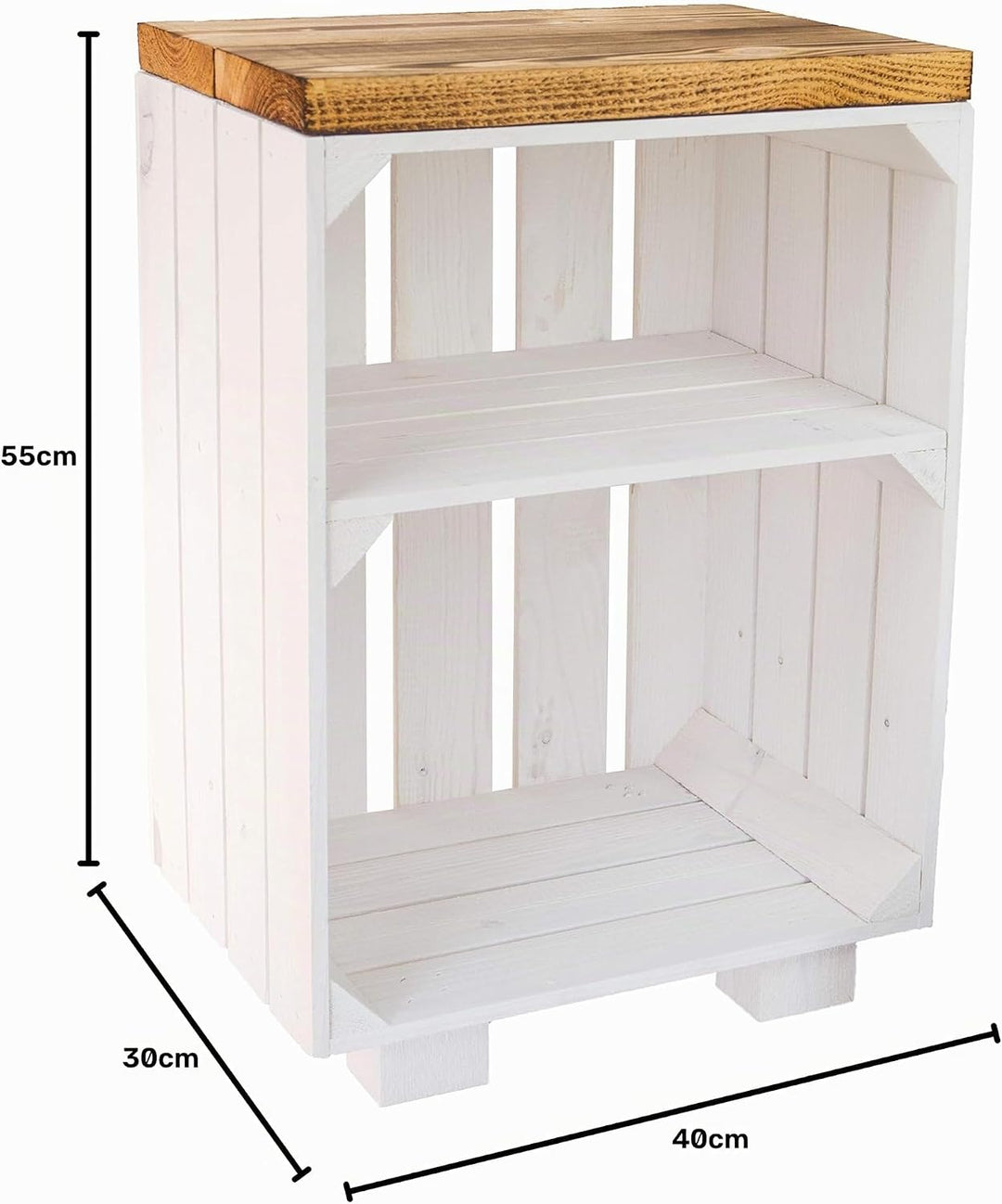 Kistenkolli Altes Land Nachttisch Abstelltisch weiss/Natur/geflammt Masse ca 30x40x55cm Regalkiste F