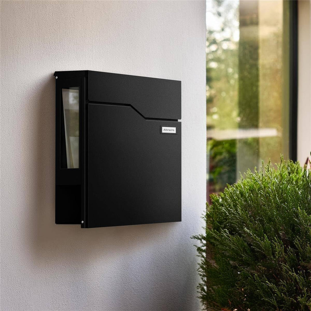 Metzler Briefkasten in Schwarz RAL 9005 mit Zeitungsfach &amp; Sichtfenster – Wandbriefkasten pulverbesc
