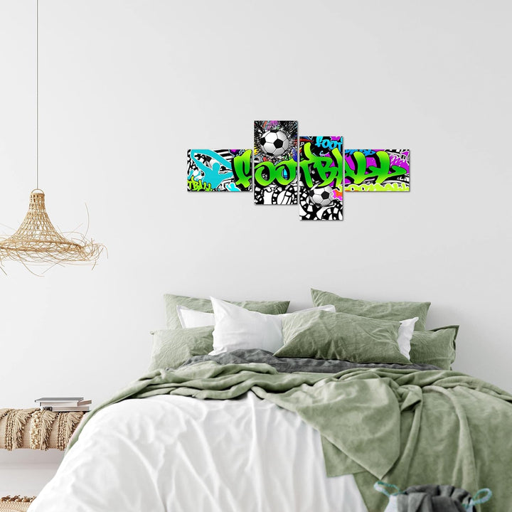 Runa Art Bild Modern Fussball Graffiti - Made in Germany - Wandbilder Street Art Bunt 4 Teilig 40264