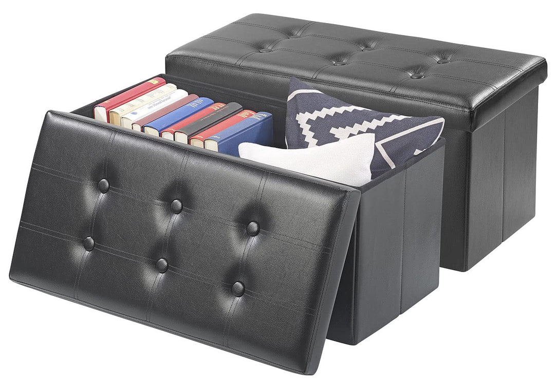 infactory Aufbewahrungsbox: 2er-Set Faltbare 2in1-Sitzbänke und -truhen, 80 l, bis 300 kg, schwarz (