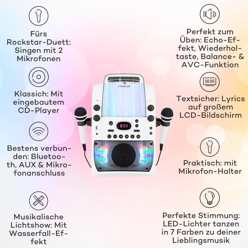 auna Kara Liquida BT Karaoke Anlage - Karaoke Maschine mit Multicolor-LED-Lichteffekt, Karaoke Box m