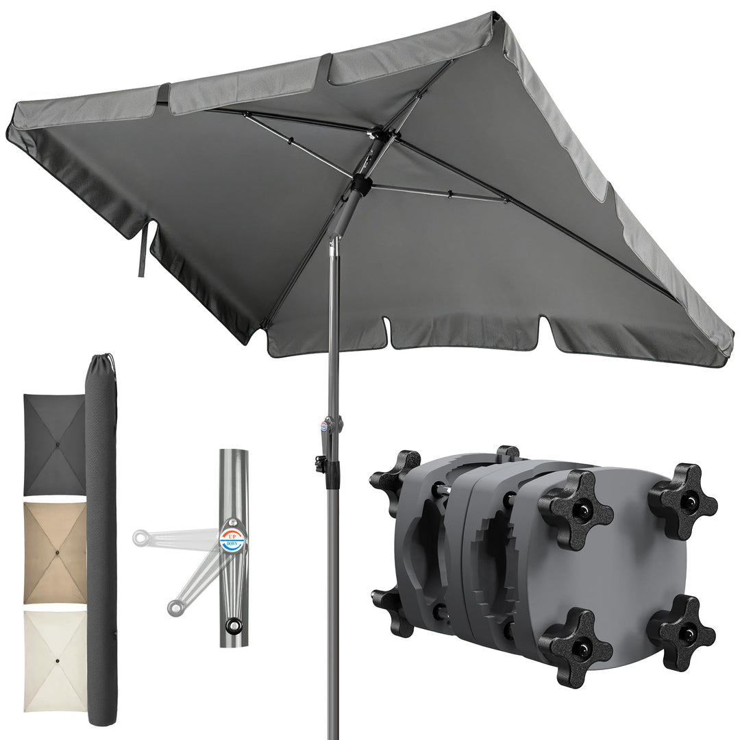 4smile SunnyShade Sonnenschirm Balkon mit Halterung im 3-er-Set, Anthrazit, 200x125 cm, UV 50+, Balk