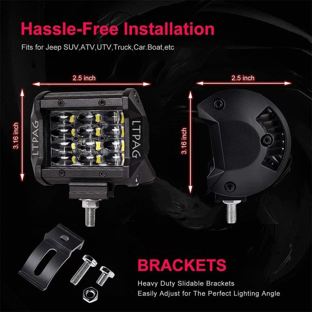LTPAG Zusatzscheinwerfer, 2 x 72W Cree LED Arbeitsscheinwerfer 4 Zoll 7200LM 6000K IP68 Wasserdicht