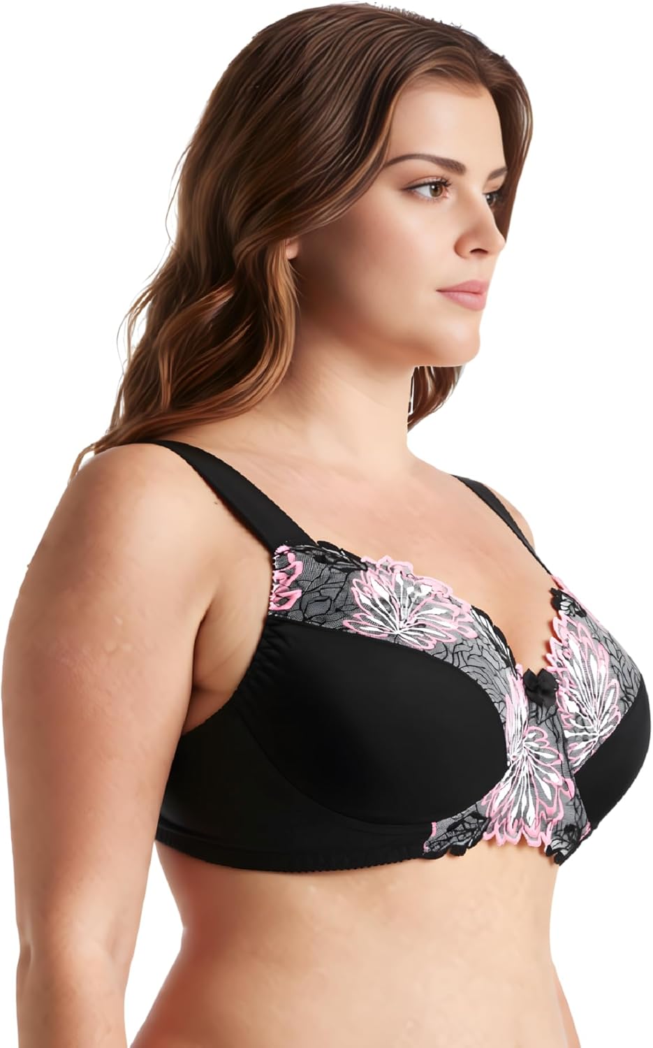 Curve Muse Damen Übergrösse Minimizer Kabellos Ungefütterter BH mit Stickspitze-2er Pack 75E Nude,bl