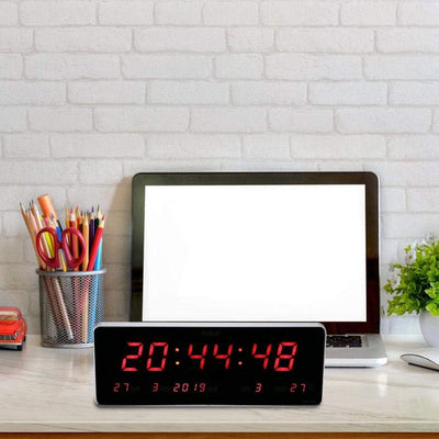 Wifehelper Digital LED Kalender Uhr Temperatur Office Home Wohnzimmer Wanduhren EU Stecker 110-240V(