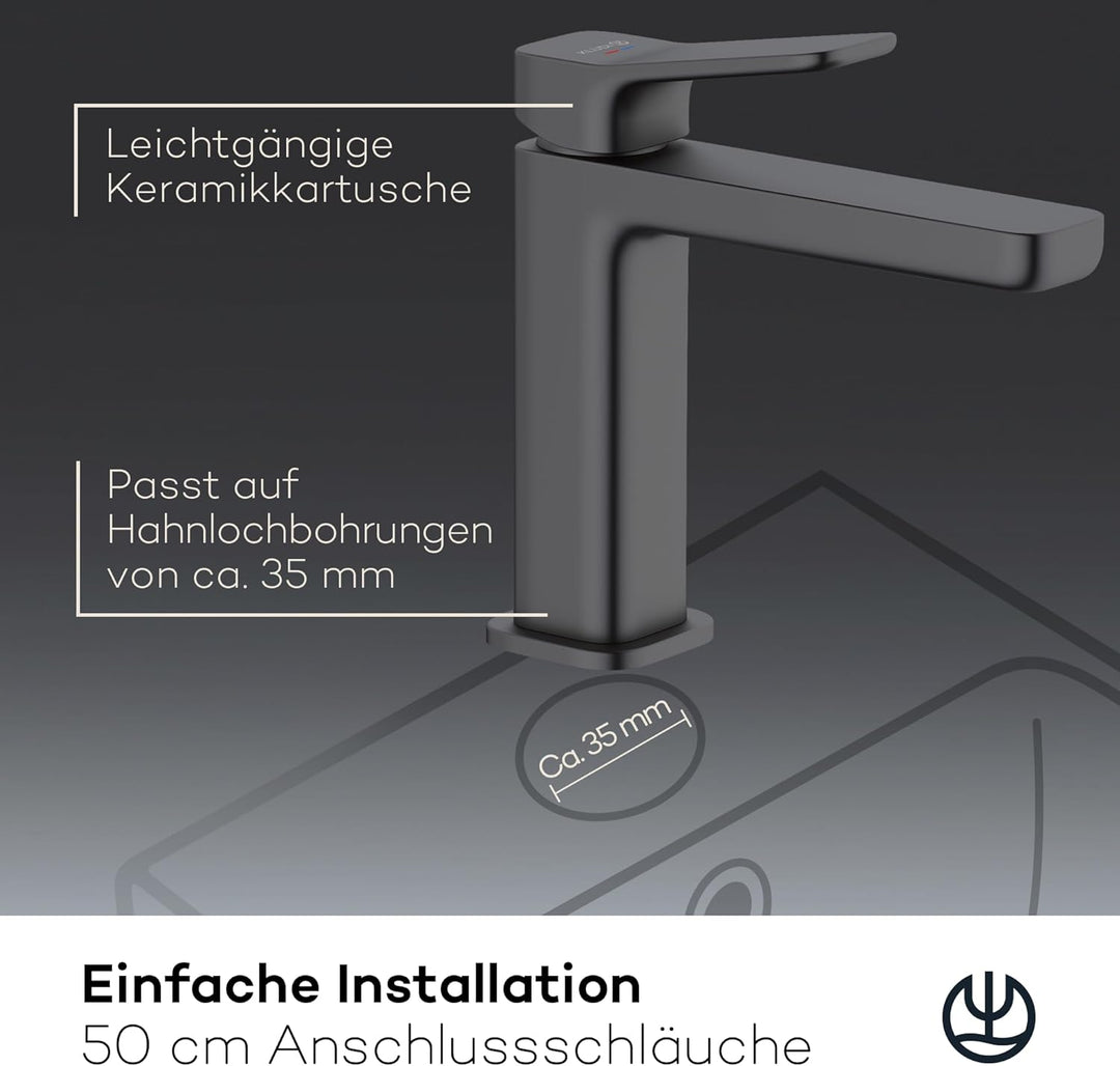 KLUDI-X3 Waschtischarmatur mit Push-Open Ablaufgarnitur, Auslaufhöhe 110 mm, wassersparender Wasserh