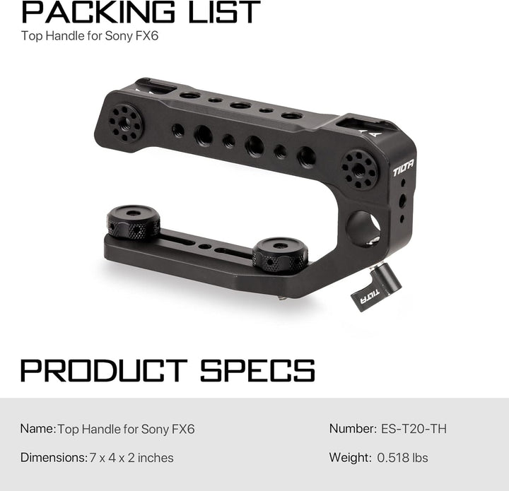 Tilta Oberer Griff kompatibel mit Sony FX6 Schuhhalterung für Videokamera, LED-Lichter, Mikrofone ES