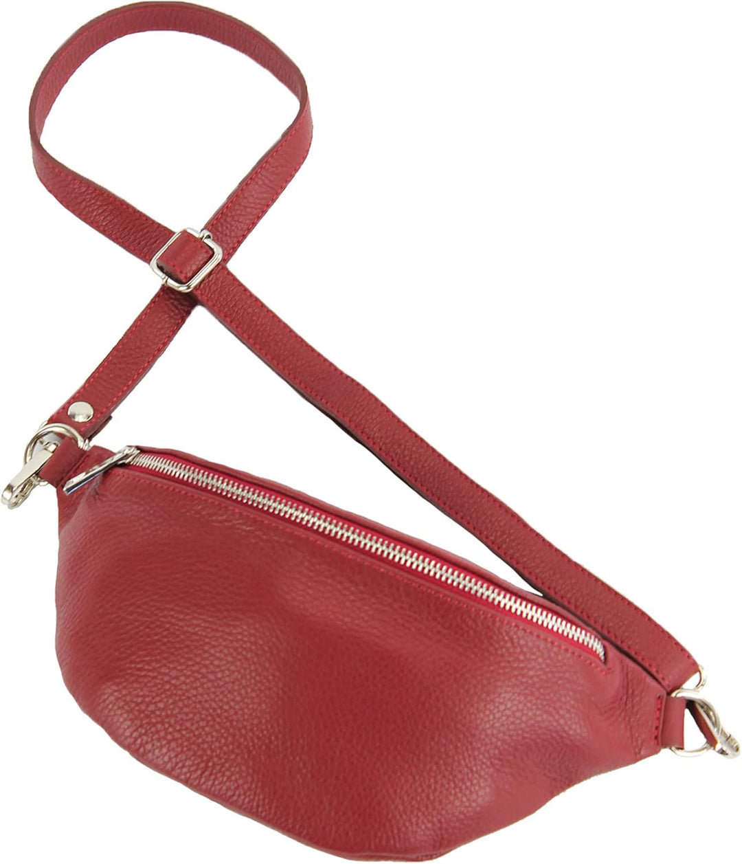 modamoda de - T211 - ital. Hüfttasche Bauchtasche Brusttasche Medium aus weichem Leder, Farbe:Rubinr
