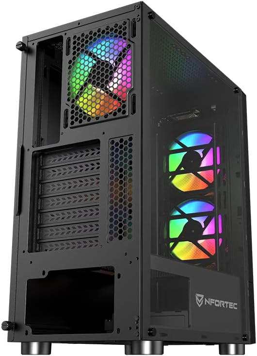 Nfortec - CAELUM Mid-Tower (ATX) Gaming PC-Gehäuse, 3x 120mm ARGB-Lüfter inklusive, Front Mesh, seit