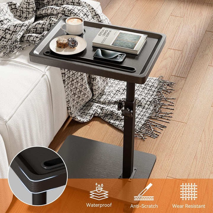 IBUYKE Beistelltisch mit Rollen, 360° Rotierbarer und Höhenverstellbar Sofatisch, Couchtisch für sch