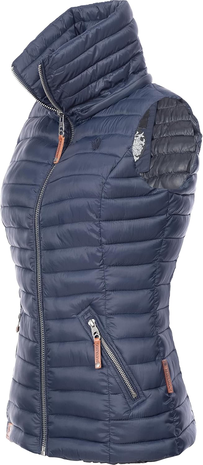 Navahoo Damen Übergangsjacke leichte Steppweste mit Abnehmbarer Kapuze Shadaa XS-3XL, XS Navy