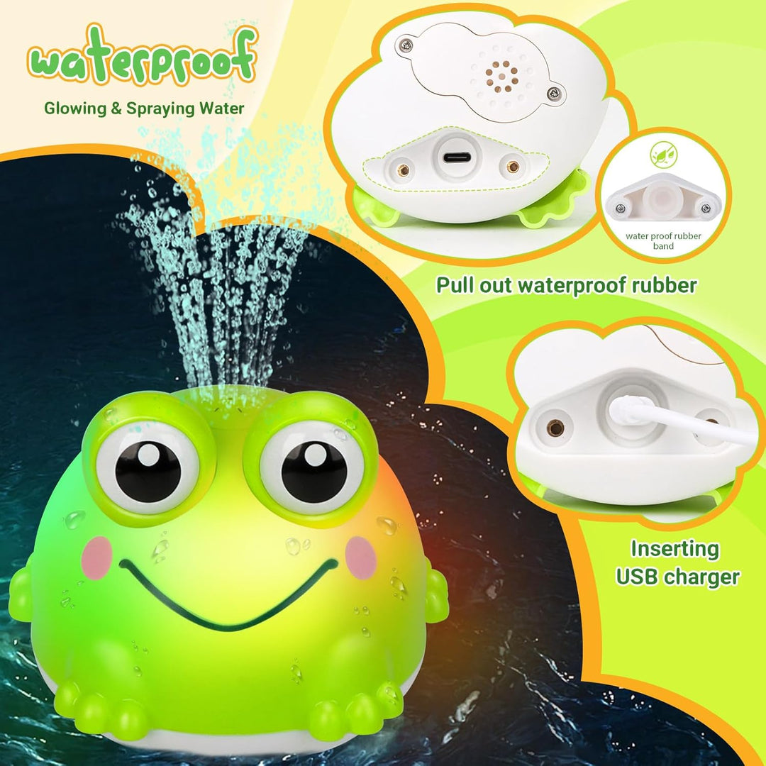 Baby Badespielzeug, Wiederaufladbares Baby Badewannenspielzeug mit LED Licht, Frosch Spray Wasserspi
