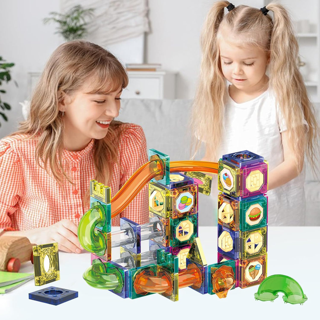 Magnetische bausteine 90 Teile Montessori Spielzeug Set Magnetic Tiles Murmelbahn Magnetspielzeug fü