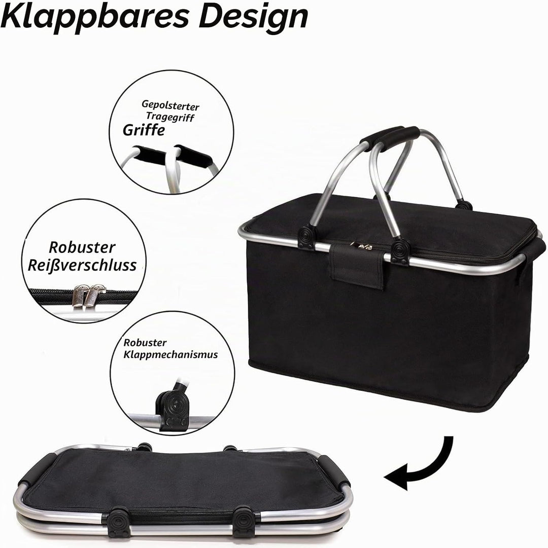 Einkaufskorb Faltbar mit Kühlfunktion Kühltasche Thermokorb mit Deckel Picknickkorb mit Aluminiumrah
